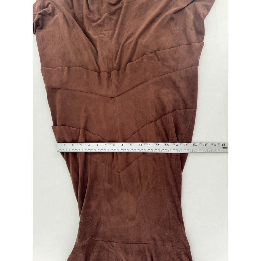 Bebe Vintage Y2K Brown Faux Suede Maxi Dress XS Tiered Ruffle Bodycon Made USA - Picture 9 of 10
